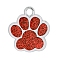 Alloy Pendants, Glitter Powder Pendants, Dog Paw Print, Platinum, Orange Red, 25x27mm
