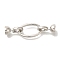 Brass Fold Over Clasps, Oval, Platinum, 43mm, oval: 20x12.5x2mm, clasp: 14.5x7x7mm, hole: 5.5mm