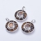 Natural Tiger Eye Pendants, with Brass Findings, Flat Round with Sun & Moon, Platinum, 31x27.5x8mm, Hole: 5x7mm