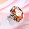 Oval Brass Micro Pave Colorful Cubic Zirconia Finger Rings, Platinum, US Size 6(16.5mm)