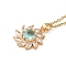 Brass Micro Pave Cubic Zirconia Flower Pendant Necklaces for Women, 201 Stainless Steel Cable Chain Necklaces, Pale Turquoise, 15.94 inch(40.5cm)