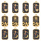 12Pcs 3 Styles 304 Stainless Steel Pendants, with Enamel, Rectangle with Tarot Pattern, Golden, Black, 25.5x13x3mm, Hole: 2mm, 4pcs/style