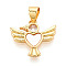 Brass Micro Pave Clear Cubic Zirconia Pendants, with Shell, Bird & Heart, Real 18K Gold Plated, 14.5x16.5x2.5mm, Hole: 5x3.5mm