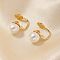 Simple and Elegant Vintage Brass Imitation Pearl Round Clip-on Earrings, Round, Golden, White, 14x9mm