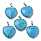Synthetic Turquoise Pendants, Heart, with Brass Findings, Platinum, 22~23x20~20.5x6~7.5mm, Hole: 5x8mm