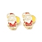 Christmas Brass Enamel Beads, Lead Free & Cadmium Free, Long-Lasting Plated, Real 18K Gold Plated, Rack Plating, Santa Claus, 15x12x5mm, Hole: 2mm