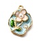 Alloy Enamel Pendants, with ABS Imitation Pearl, Oval with Flower, Rack Plating, Long-Lasting Plated, Lead Free & Cadmium Free & Nickel Free, Golden, Light Cyan, 23.5x19.5x7mm, Hole: 1.8mm