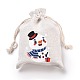 クリスマスコットンクロス収納ポーチ  長方形巾着袋  キャンディーギフトバッグ用  雪だるま模様  13.8x10x0.1cm ABAG-M004-02M-3