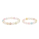 2Pcs 2 Size Natural Agate Round Beaded Stretch Bracelets Set with Glass Seed BJEW-JB08195-1