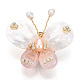 Женские броши-бабочки из натуральной белой ракушки и розового кварца с фианитом и бабочкой JEWB-N001-03G-1