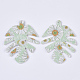 PUレザービッグペンダント  両面印刷  デイジーの花の模様  葉  ダークシーグリーン  55x43x2mm  穴：1mm X-FIND-TA0002-A14-2