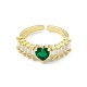 Кольцо-манжета в форме сердца с зеленым кубическим цирконием RJEW-I091-04G-2