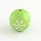 丸いアクリルスノーフレーク模様ビーズ  クリスマスの装飾品  緑黄  18mm  穴：2mm SACR-S196-18mm-09-1