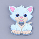 食品グレードの環境に優しいシリコーン子猫カボション  チーターのための咀嚼ビーズ  DIYの看護ネックレス用  漫画の猫  ライトブルー  90~91x64x9.5mm SIL-T052-08D-1