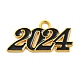 合金エナメルチャーム  鉛フリー及びカドミウムフリー  2024番の魅力  ゴールドカラー  ブラック  18.5x36.5x1.5mm  穴：4mm PALLOY-ZX001-12G-01-1