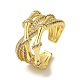 Brass Cubic Zirconia Bamboo Open Cuff Ring X-RJEW-Z019-01G-1