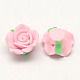 Handmade Polymer Clay 3D Flower with Leaf Beads CLAY-Q202-15mm-02-1