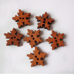 Fiocco di neve lecquered bottoni fai da te, Bottoni in legno, sella marrone, circa18 mm di diametro, 100pcs/scatola