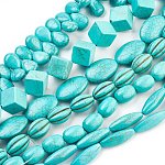 Perles de turquoise synthétique, formes mixtes, teinte, cyan, 7~30x8~10mm, Trou: 1mm, environ12 brins / kg