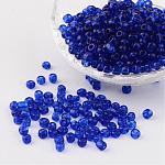 6/0 Glass Seed Beads, Transparent, Round, Blue, 4mm, hole: 1.5mm, about 496pcs/50g