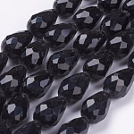 Chapelets de perles en verre, facette, larme, noir, 15x10mm, Trou: 1mm, Environ 48~50 pcs/chapelet, 26.6 pouce