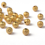 Brass Textured Beads, Golden Color, about 6mm, hole: 1mm