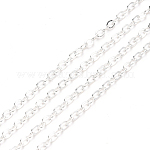 Латунные кабельные цепи, пайки, с катушкой, Плоско-овальные, серебряные, 2.6x2x0.3 мм, подходит для прыжковых колец 0.7x4 мм, около 32.8 фута (10 м) / рулон