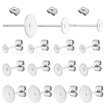 PandaHall Elite 60 Sets 3 Size Blank Earring Pins 304 Stainless Steel Flat Round Blank Peg & Post Ear Studs Findings Wth Earring Safety Backs Clutch, Stainless Steel Color
