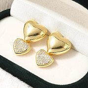 Серьги-гвоздики в форме сердца из латуни с микропаве из прозрачного кубического циркония EJEW-H143-26G