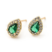 Серьги-капли из зеленого кубического циркония EJEW-F288-20G