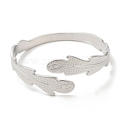 304 Stainless Steel Feather Cuff Bangles BJEW-L682-025P