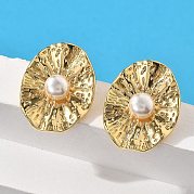 Овальные серьги-гвоздики из латунного АБС-пластика с имитацией жемчуга EJEW-S258-03G
