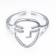 Brass Abstract Face Open Cuff Ring RJEW-T001-87P