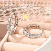 Серьги-кольца из латуни с микропаве из кубического циркония EJEW-H143-25P-01