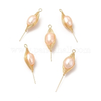 Natural Pearl Heart Beads, with Brass Findings, Real 14K Gold Plated,  7x7x5mm, Hole: 1.2mm