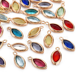 Encantos de cristal, con fornituras de latón dorado claro, Plateado de larga duración, facetados, ojo del caballo, color mezclado, 14x6.5x2.5mm, agujero: 1.2 mm