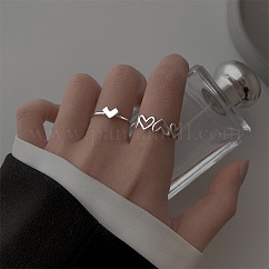 Conjuntos de anillos de puño de aleación ajustables para mujer, corazón, plata, tamaño de EE. UU. 4 1/4~12 3/4 (15~22 mm)
