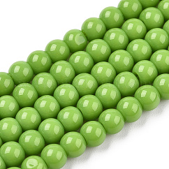 Cuentas opacas de color sólido cuentas de vidrio, redondo, verde lima, 4~4.5mm, agujero: 0.8 mm, aproximamente 97~99 pcs / cadena, 14.76 pulgada ~ 14.96 pulgadas (37.5~38 cm)