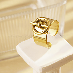 Bagues de manchette ouvertes réglables en acier inoxydable 304 pour femmes, ronde irrégulière, véritable 18k plaqué or, rond: 15x15.06 mm, diamètre intérieur : réglable