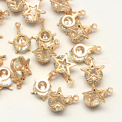 Aleación encanta estrella, con circonita, la luz de oro, 14x10x6mm, agujero: 1 mm