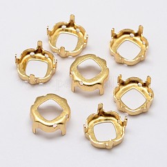 Supports carrés de griffes en laiton avec strass, ouvrir les supports, or, 10x10x0.4mm, adapter pour cabochon 10x10mm, environ 800 pcs / sachet 