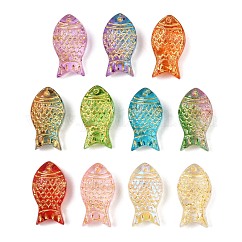 Pintura para hornear y cuentas de vidrio enlazadas con metal dorado, pez, color mezclado, 15.5x8x5mm, agujero: 1 mm