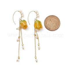 Fiore di plastica con orecchini pendenti con perline finte&nbsp;EJEW-JE05128
