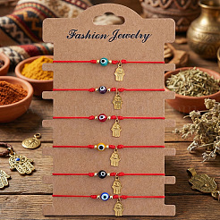 6 set di braccialetti intrecciati con perline a forma di occhio di Allah in vetro&nbsp;ID6668-8