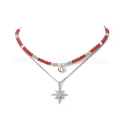 Set di collane con pendente a stella con zirconi cubici trasparenti in stile 2 pz 2&nbsp;NJEW-JN04199