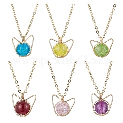 Colliers pendentifs en forme de chat en verre enveloppés de fil de cuivre&nbsp;NJEW-JN05258