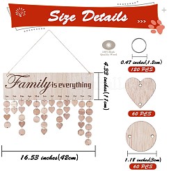 Calendrier de rappel d'anniversaire de famille en bois suspendu pour les dates importantes&nbsp;JX068A