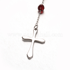 Croce 304 acciaio inossidabile rosario collane di perline&nbsp;NJEW-L414-37B