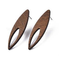Orecchini a bottone in legno di noce con occhio di cavallo e perno in acciaio inossidabile 304 per donna&nbsp;EJEW-N017-009