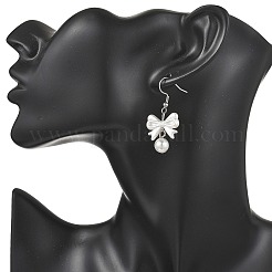 Orecchini pendenti con perle finte in plastica ABS con fiocco&nbsp;EJEW-JE06774